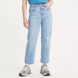 Levi’s Ribcage Straight Light Wash Distressed Jeans